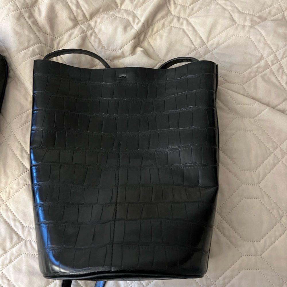 Faux Croc Leather Bucket Bag